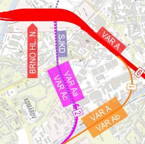Železniční uzel Brno ve variantě A, v podvariantách Aa a Ac Železniční uzel Brno ve variantě A, v podvariantách Aa a Ac