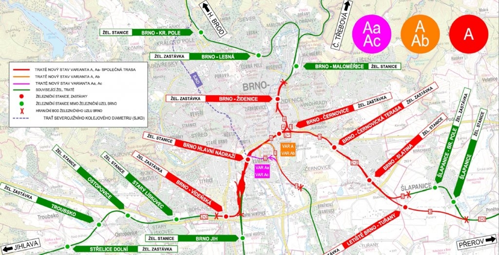 Železniční uzel Brno ve variantě A, v podvariantách Aa a Ac